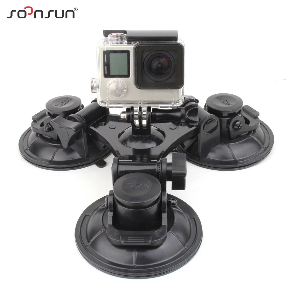 

SOONSUN Triple Suction Cup Car Windshield Vacuum Big Size Sucker Mount Tripod for GoPro Hero 4 5 6 7 SJCAM for Xiaomi Yi Camera