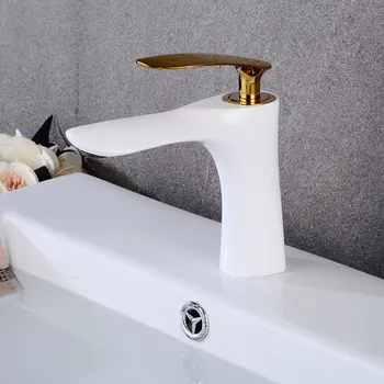 

White with Gold Basin Faucets Bathroom Faucet Single handle Basin Mixer Tap Hot and Cold Water Tap Basin Faucet