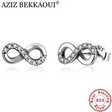 Азиз BEKKAOUI 925 серебро бесконечные милые серьги-гвоздики для женщин, прозрачный CZ Бесконечность Серебряные серьги ювелирные изделия аксессуары