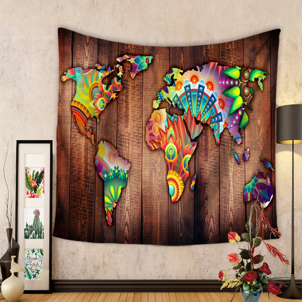 

Retro Old world map tapestry Home Decorations Sitting blanket Wood grain Mosaic map Europe beach towel Multifunction tapestries