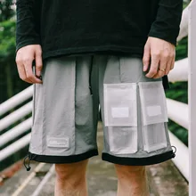 Размера плюс Мешковатые Свободные Лоскутные прозрачные карманные хип хоп панк брюки длиной до колен мужские карго джоггеры уличная Пляжная Тренировка гарем