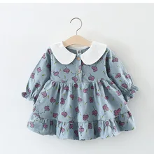 Осеннее платье для маленьких девочек Хлопковое детское платье с длинными рукавами модная детская одежда