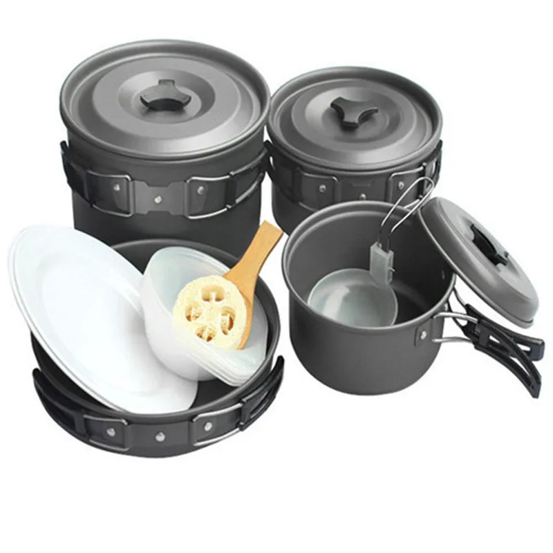 Utensilios de cocina de Camping al aire libre utensilios de cocina antiadherente Picnic Pot Pan Set vajilla para Trekking, senderismo, mochila equipo turístico