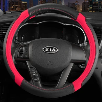 

KKYSYELVA Black Car Sport Steering Wheel Cover Leather Auto Steering Covers Universal 38CM wheel covers Car Inter Accessories