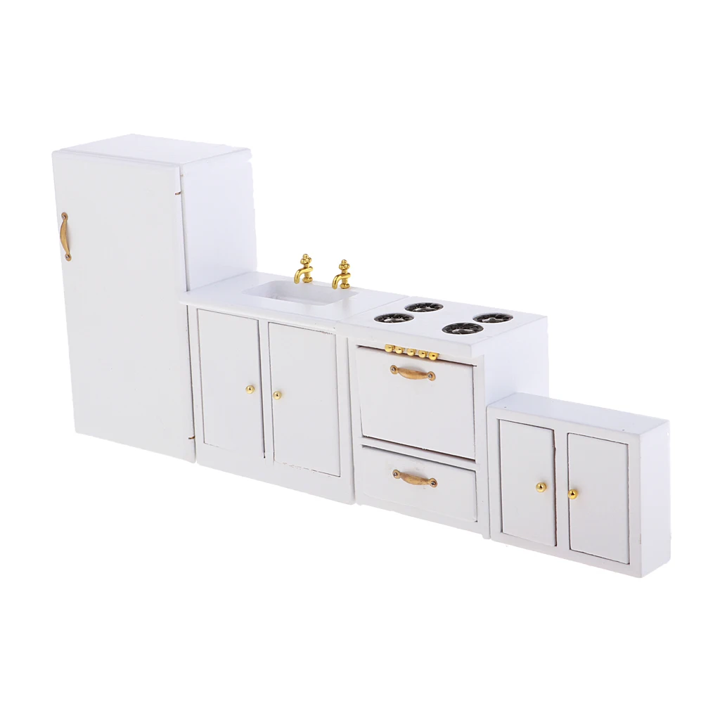 1/12 Doll House Miniature Kitchen Furniture Refrigerator Cooking Bench Kits Dollhouse Accessories