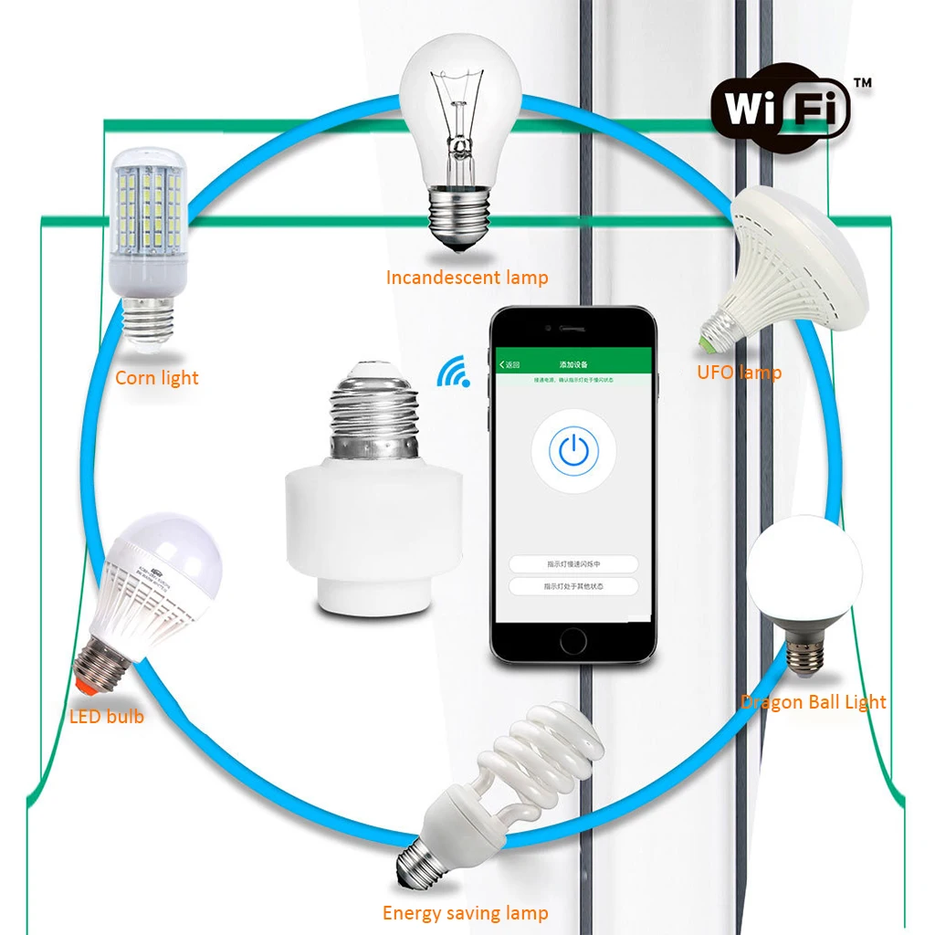 Умный ламповый светильник E27, умный светильник, ламповая головка, Wi-Fi пульт дистанционного управления, голосовое управление, совместимо с Alexa Google Home