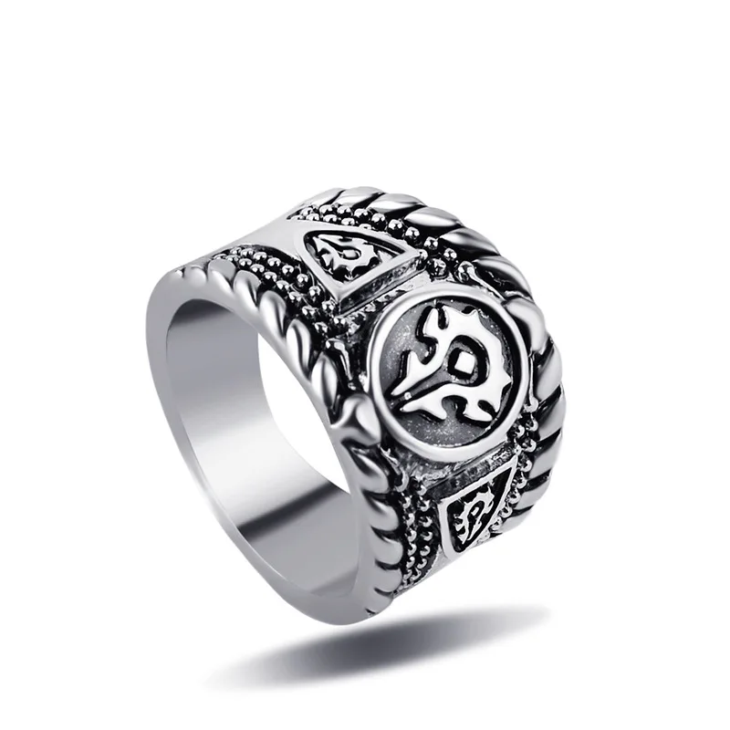 

High quality black red 2 colors World of warcraft ring Engraved enamel stylish Metal tribal marks men women rings Jewelry gift