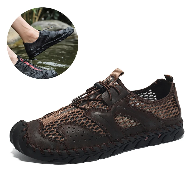 2019 الصيف أحذية ماء أكوا أحذية ل رجل صنادل شاطئ عارضة تنفس النعال الشقق المنبع أحذية