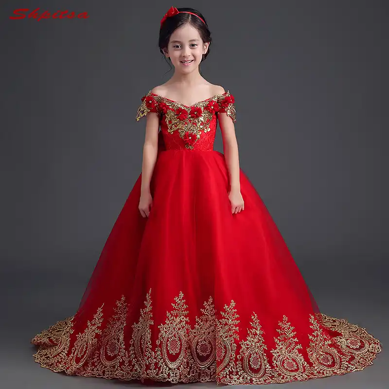 red flower girl dresses cheap