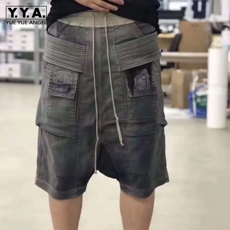 

High Quality Fashion Mens Drop Crotch Harem Pants Drawstring Pockets Hip Hop Loose Shorts Man Casual Knee Length Baggy Shorts
