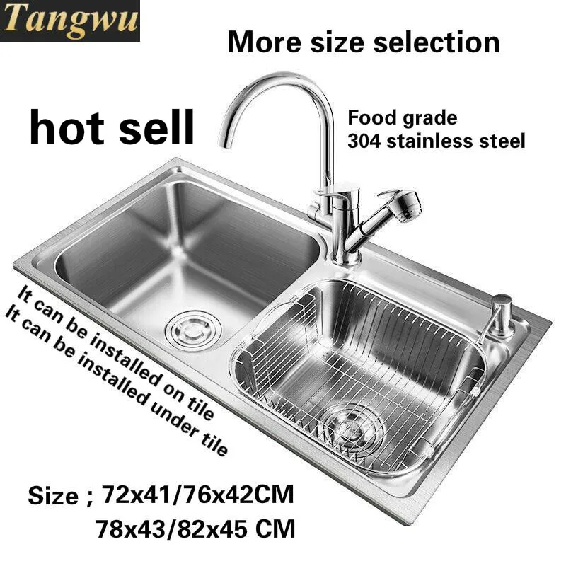 Free shipping large normal kitchen sink 0.8 mm food grade 304 stainless
