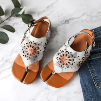 

Tayunxing handmade shoes woman Genuine leather Women Girls Lady summer comfort low heel wedges sandals for beach 1807-18