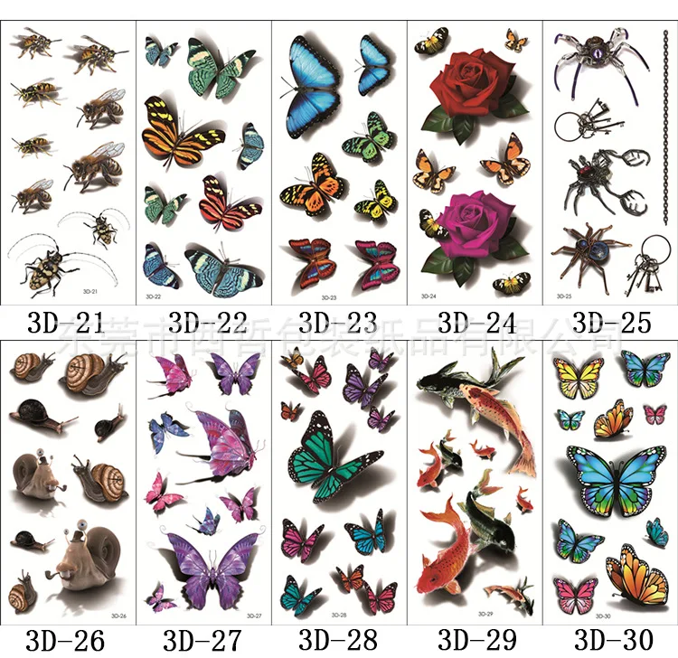 

3D Tattoo Sticker Stereo Color Printing Simulation Butterfly Flower Tattoo Sticker Custom Sticker