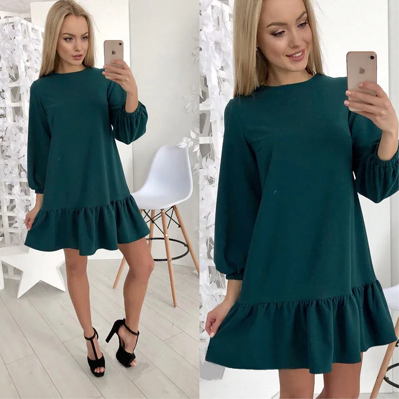 Autumn New Style Women Solid Sexy Petal Long Sleeve Pleated Dress 2019 Loose Vestidos Fall Sashes dresses vestidos