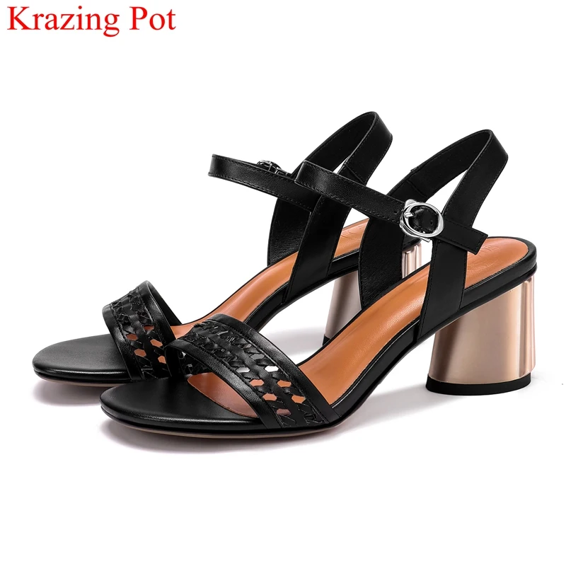 

big size genuine leather high heel buckle strap elegant strange style women sandals office lady party wedding summer shoes L2f9