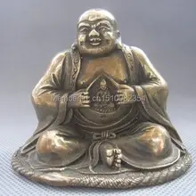 Китай Ручной Работы Латунь Счастливый Будда Резьба Майтреи Монах Бронзовая Статуя