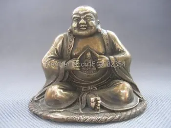 

China Handmade Brass Happy Buddha Carving Patterns Maitreya Monk Bronze Statue