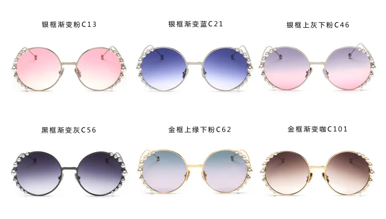Черные круглые жемчужные солнцезащитные очки, роскошные брендовые Оттенки для женщин, негабаритные солнцезащитные очки, женские классические очки с металлической оправой высокого качества