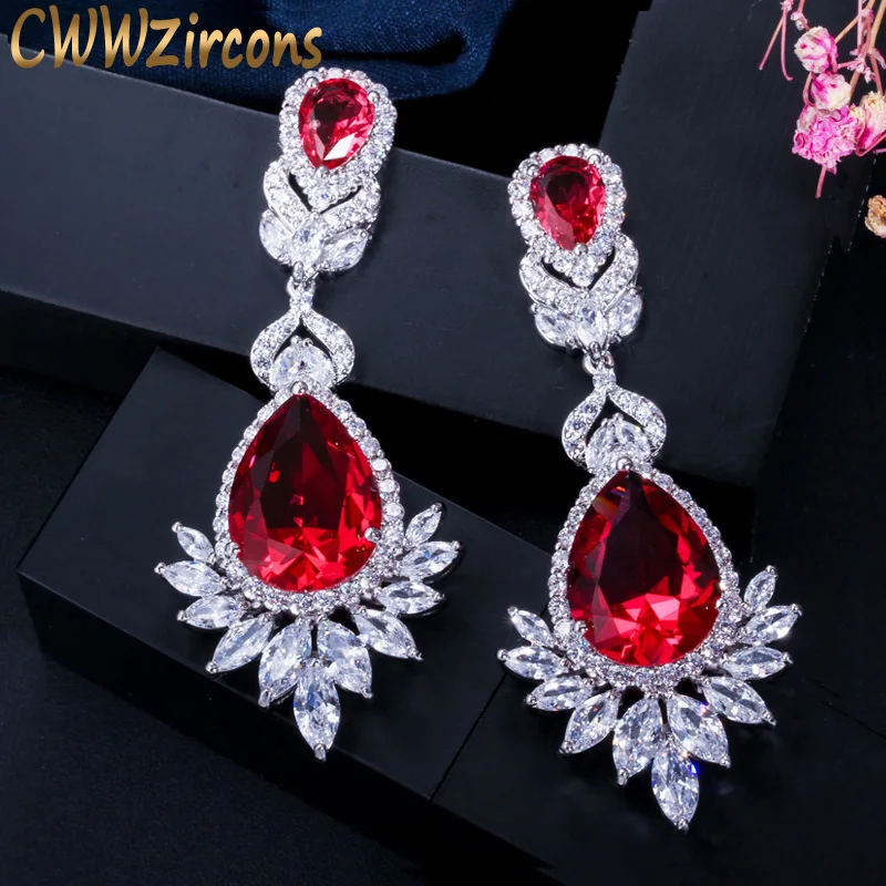 Серьги маркиза для невесты с красным фианитом|long bridal|earrings bridemarquise earrings |