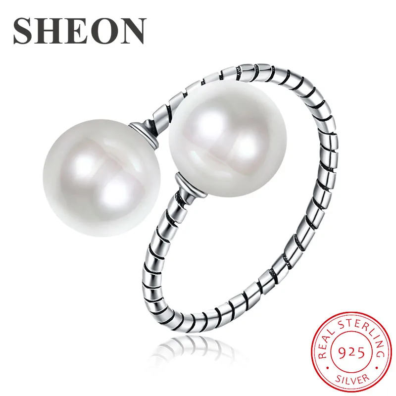 

SHEON New Arrival Vintage Adjustable Finger Ring for Women 925 Sterling Silver Elegant Pearl Ring Fine Jewelry Girl Gift