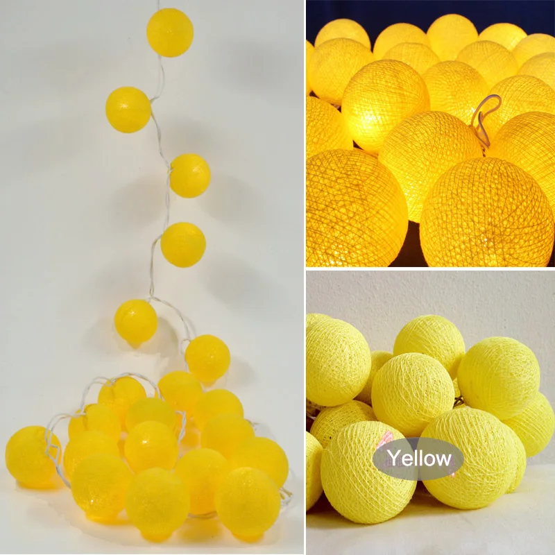 

1m~4m With Switch Romantic Lovely Handmade Yellow Cotton Ball String Light Xmas Festival Wedding Decration AC110V/220V