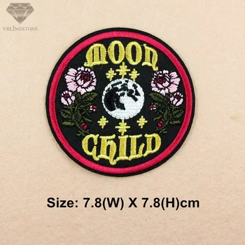 1PCS Moon Child Flower Iron On Sequin Patches Embroidered Applique Sewing Clothes Fabrics Applique Embroidery Flower Patches