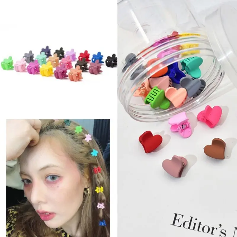 

10Pcs/Set Korean Women Girl Cute Flower Shaped Mini Side Bangs Hair Claws Grab Candy Color Kids Frosted Plastic Hairpin Barrette