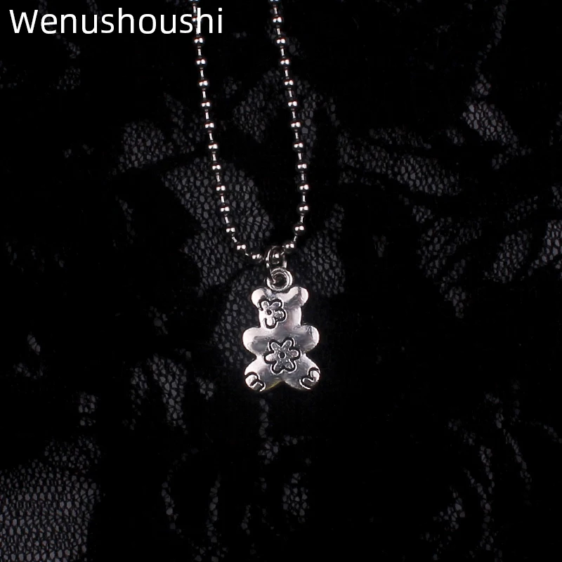 WENUSHOUSHI Бусы из нержавеющей стали цепи Винтажные Цветы ожерелья медведь для мужчин маленькие милые ожерелье с животными для женщин Подарки