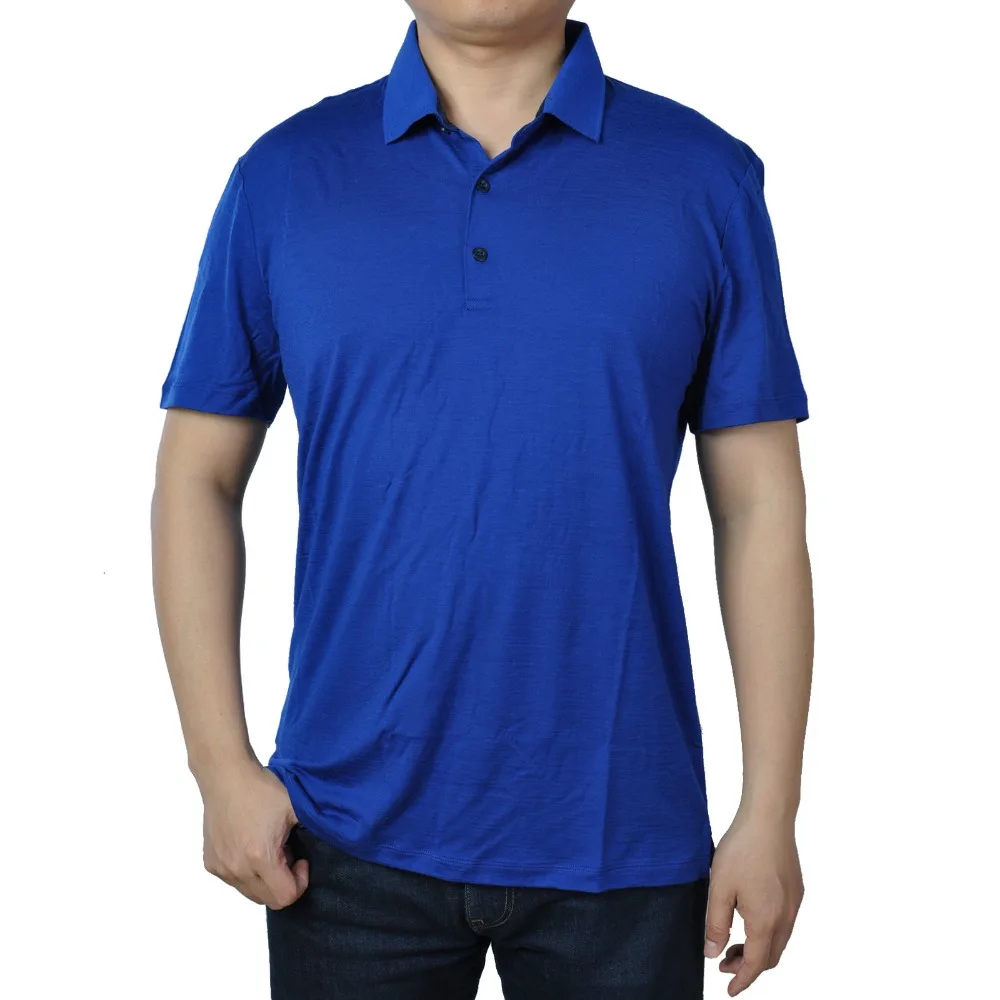 

2019 Summer Men's New Merino Wool Short Sleeve blak POLO Shirt Out Door Lightweight Tee Lapel Turn-down V Collar Button
