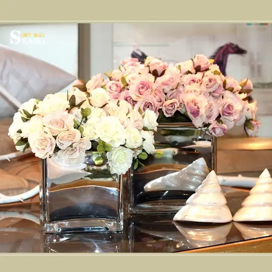 Square Rococo Mirror Glass Vase Flower Simulation Flower