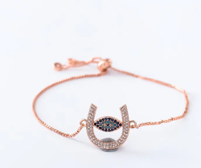 Золотая, серебряная цепочка micro pave cz Циркон кубический цирконий веревочный браслет с регулировкой макраме подковы глаз браслет hgk6g Модные женские