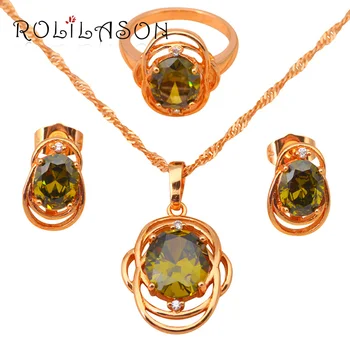 

Wholesale Retail Fashion jewelry gold Tone Zircon Jewelry Sets Earrings Necklace pendant Ring sz #5.75 #6.75 #7.75 JS207