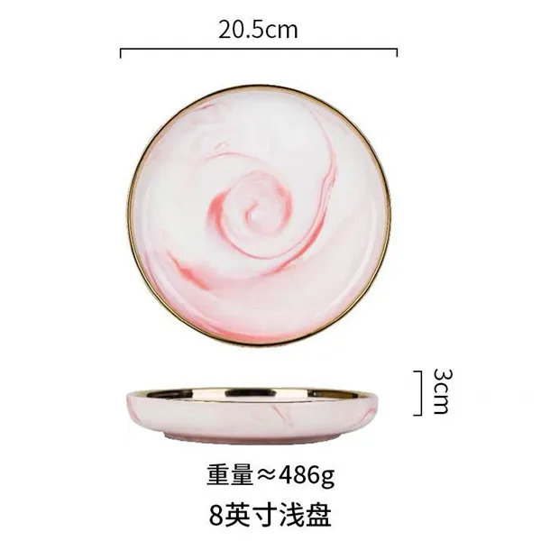 8inch shallow dish Роскошный розовый керамический поднос с позолоченным краем, Западная пищевая тарелка для стейка, фруктовая миска для еды, блюдо для скандинавских домашних столовых приборов, чаша 10, 8 дюймов - Цвет: 8inch shallow dish