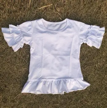 

2017summer short sleeve cloth boutique soft cotton pearl top girl dance party shirts double ruffle short sleeve shirts