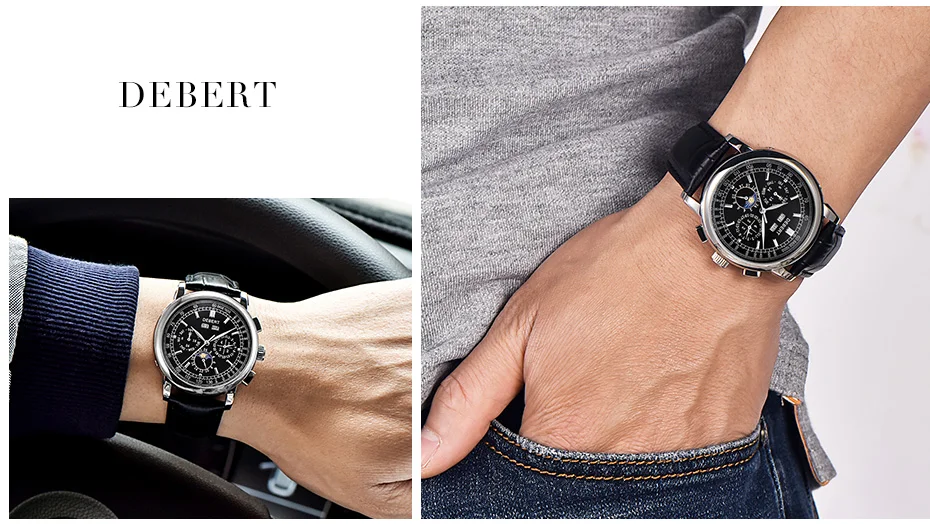 Мужские часы, мужские часы, Топ бренд, Роскошные автоматические механические часы, мужские часы с календарем, фазой Луны, спортивные наручные часы
