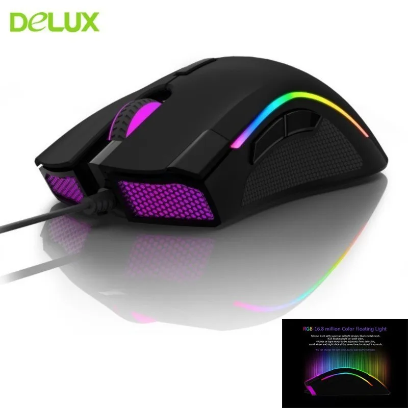 

Delux M625 PMW3360 RGB Gaming Computer Mouse Ergonomic Wired 12000DPI Optical Usb Cable Gamer PC Mause With Fire Key For Laptop
