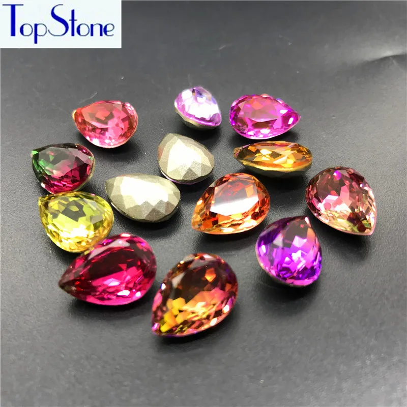 

TopStone New Colors Tourmaline,13X18mm K9 Glass Teardrop Pointback Fancy Stone Droplet Crystal Rhinestone