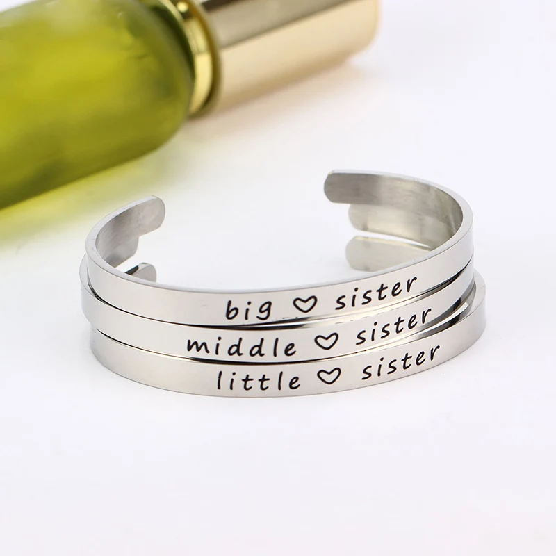 NextStone Simple Big Sis Middle Sis Little Sister Stainless Steel Bracelet Open Cuff Bracelet for Women Girls NextStone Simple Big Sis Middle Sis Little Sister Stainless Steel Bracelet Open Cuff Bracelet for Women Girls