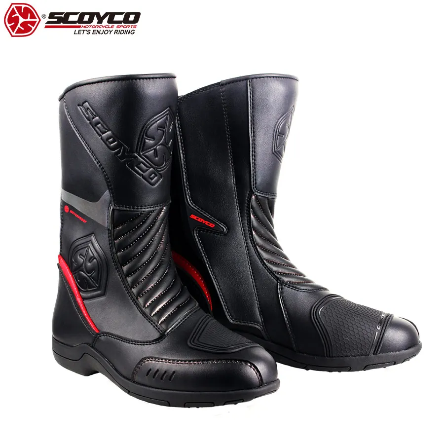 

SCOYCO Motorcycle Riding Boots Reflective High Ankle Long Shoes Men Safety Wear-resistant Motocross Boot Protection Gear MT018WP