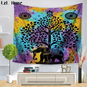 

LzL Home Multicolor Elephant Indian Mandala Tapestry The Tree of Life Wall Hanging Home Decor Hippie Throw Towel Bedspread Gift