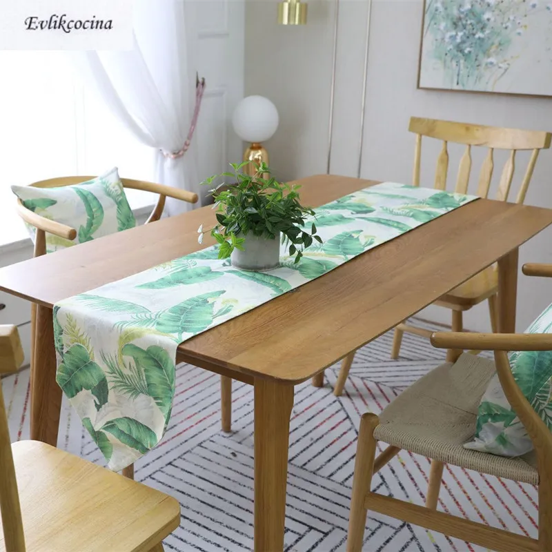 Free Shipping Green Plants Big Leaves Table Runner Decoracion Mesa Hogar Cotton Linen Chemin De Tafelloper For Party Decor | Дом и сад