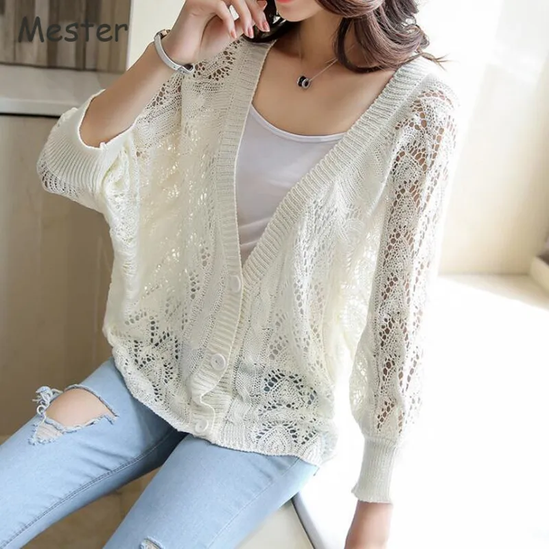 Women Hollow Out Batwing Cardigan Spring Summer Button Up ...
