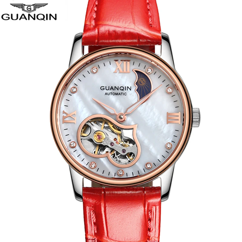 

Relogio Feminino GUANQIN 2018 Fashion Automatic Watch Women Tourbillon Moon Phase Pear Dial Luminous mechanical watches women