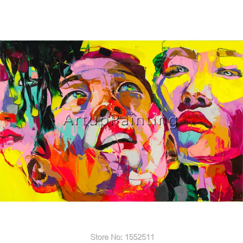 

Francoise Nielly Hand painted Palette knife Face Oil painting Impasto figure on canvas Pop art Palette knife painting portrait 1