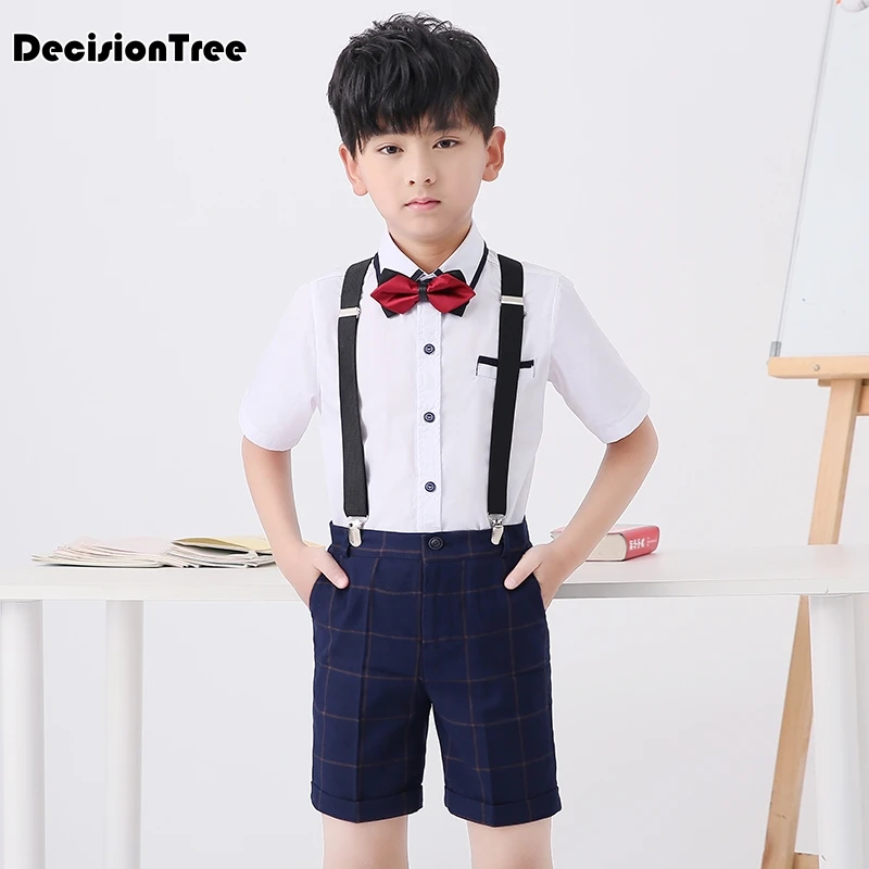 

2019 new toddler boys clothing set baby suit shorts kids cotton short sleeves shirts+overalls children wedding suit for boys