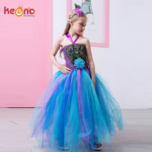 Павлиньи перья цветы девушка тюль платье-пачка Маскарад Свадьба Хэллоуин костюм Дети День Рождения Вечеринка Пурим кутюр платье