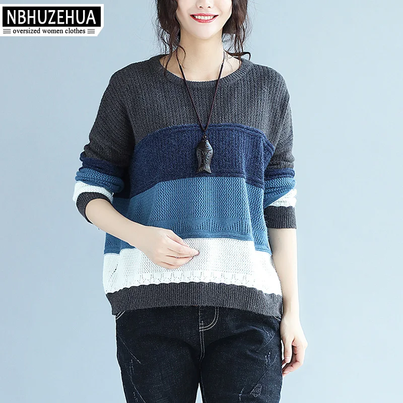 NBHUZEHUA 7G387 4XL 5XL 6XL Oversized  Sweater  Women Korean  