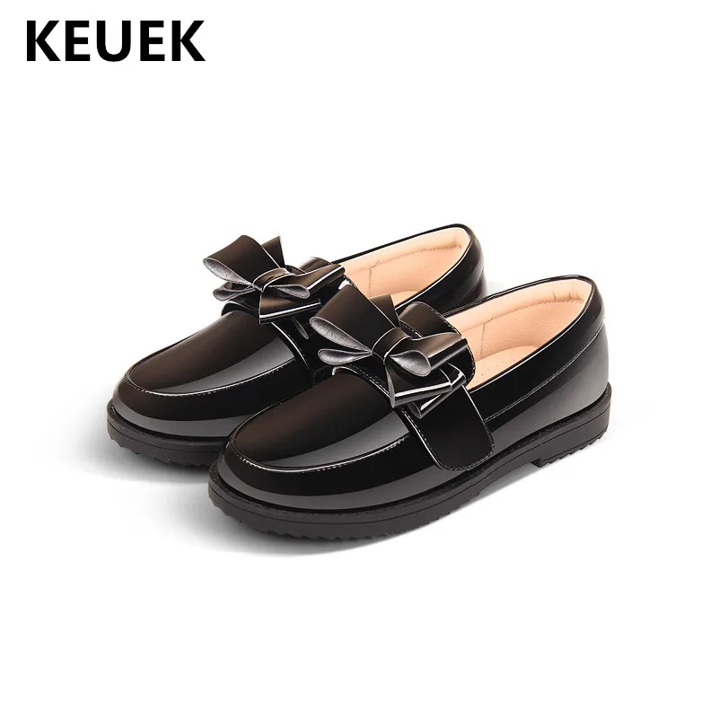 

New Spring Children Loafers Butterfly-knot Black Leather Shoes Girls Princess Student Soft bottom Moccasins Baby Kids Shoes 04