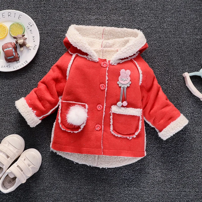 

Newborn baby girls autumn winter outerwear coats toddler warm fur hoodies infant girls thick Velvet outfits clothes