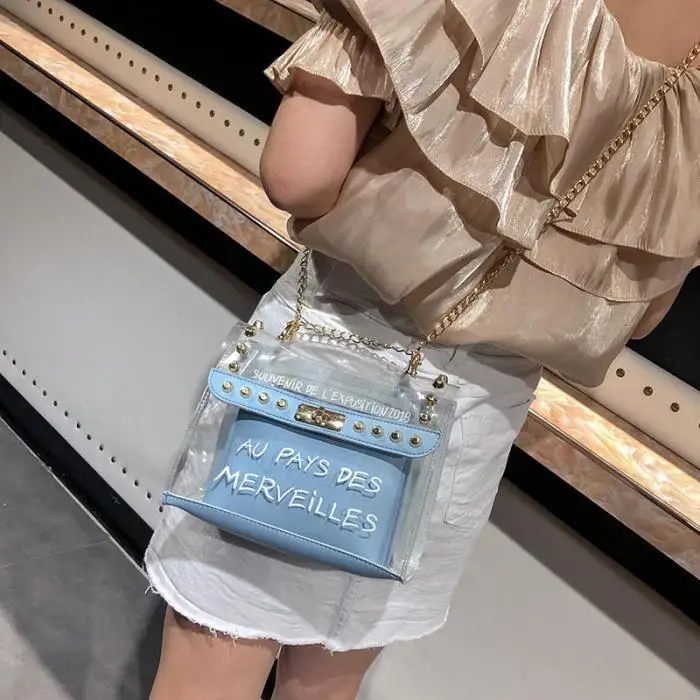 Модная Милая женская сумка прозрачная сумочка через плечо композитная сумка Прозрачная ПВХ сумка на цепочке Новинка BS88